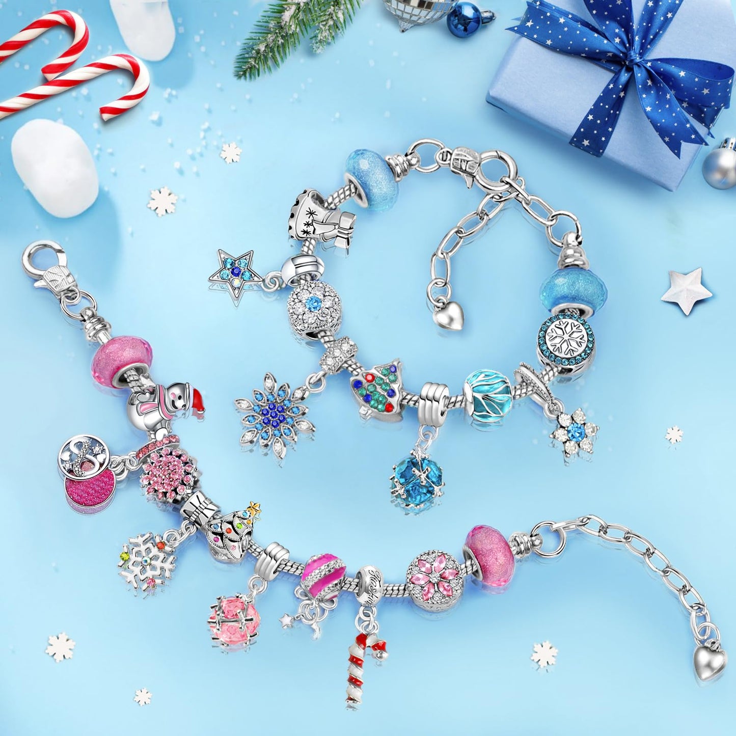 KAZATE Advent Calendar 2025 for Girls, Christmas Jewelry Calendar, 24 Fillings DIY Charms Bracelet Kit, Christmas Gift for Teenagers 6-12 Years, Blue Pink (Pink+Blue)