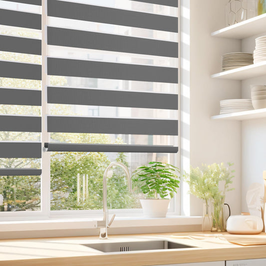 Double roller blind clamp-fix without drilling anthracite B80 x H120cm (fabric width 75cm) Duo roller blinds for windows without drilling clamp roller blind zebra roller blind side-pull roller blind with child safety window blinds for indoors