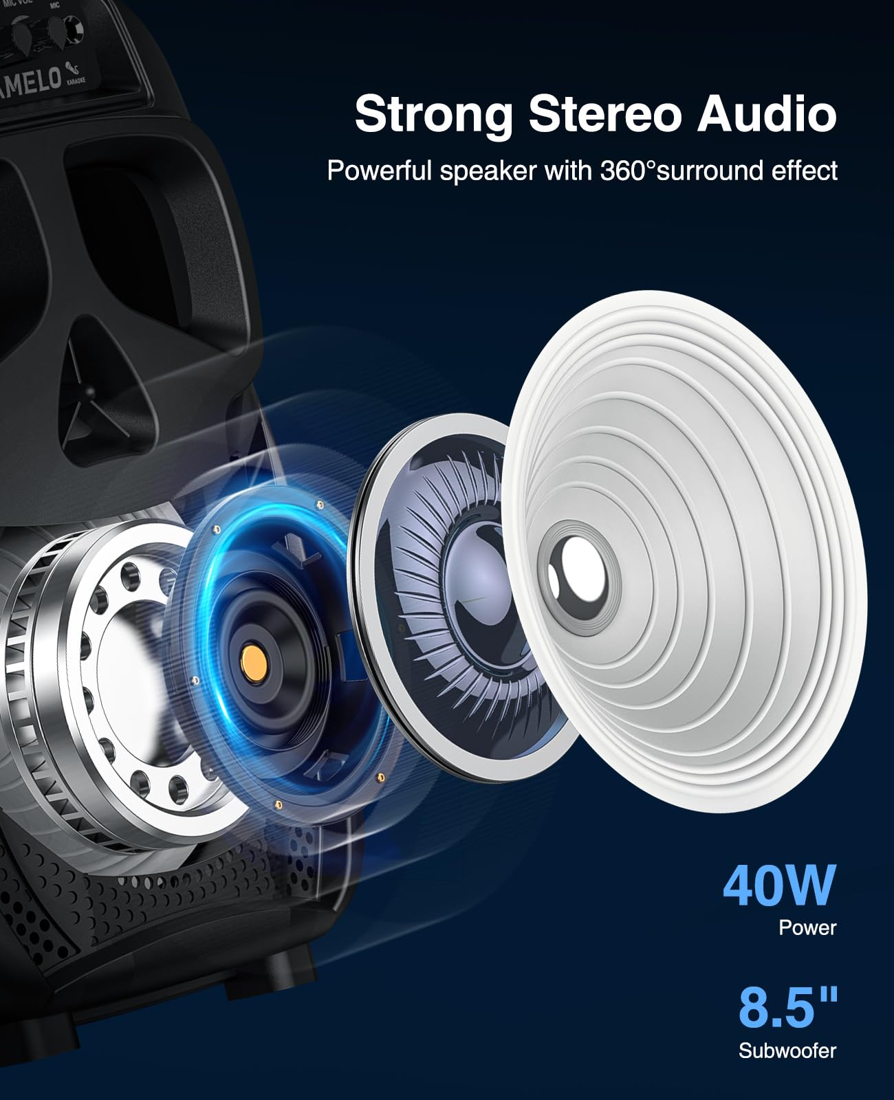 JAMELO Karaoke Portable Systems with 2 Microphones, Bluetooth Speaker with Light Effects, PA System Supports USB/AUX, for Kids/Adults, Karaoke Machine for Parties/Weddings/KTV/Church.