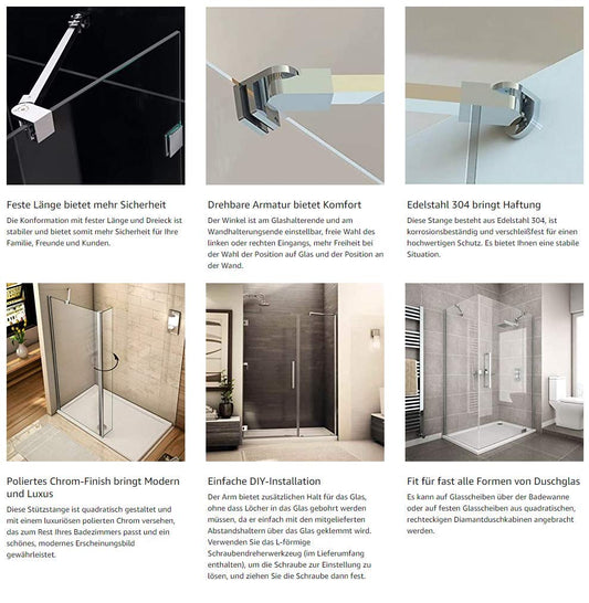 100cm stainless steel frameless shower door fixed side panel wall-to-glass support bar for 6mm 8mm 10mm thick glass by m-home