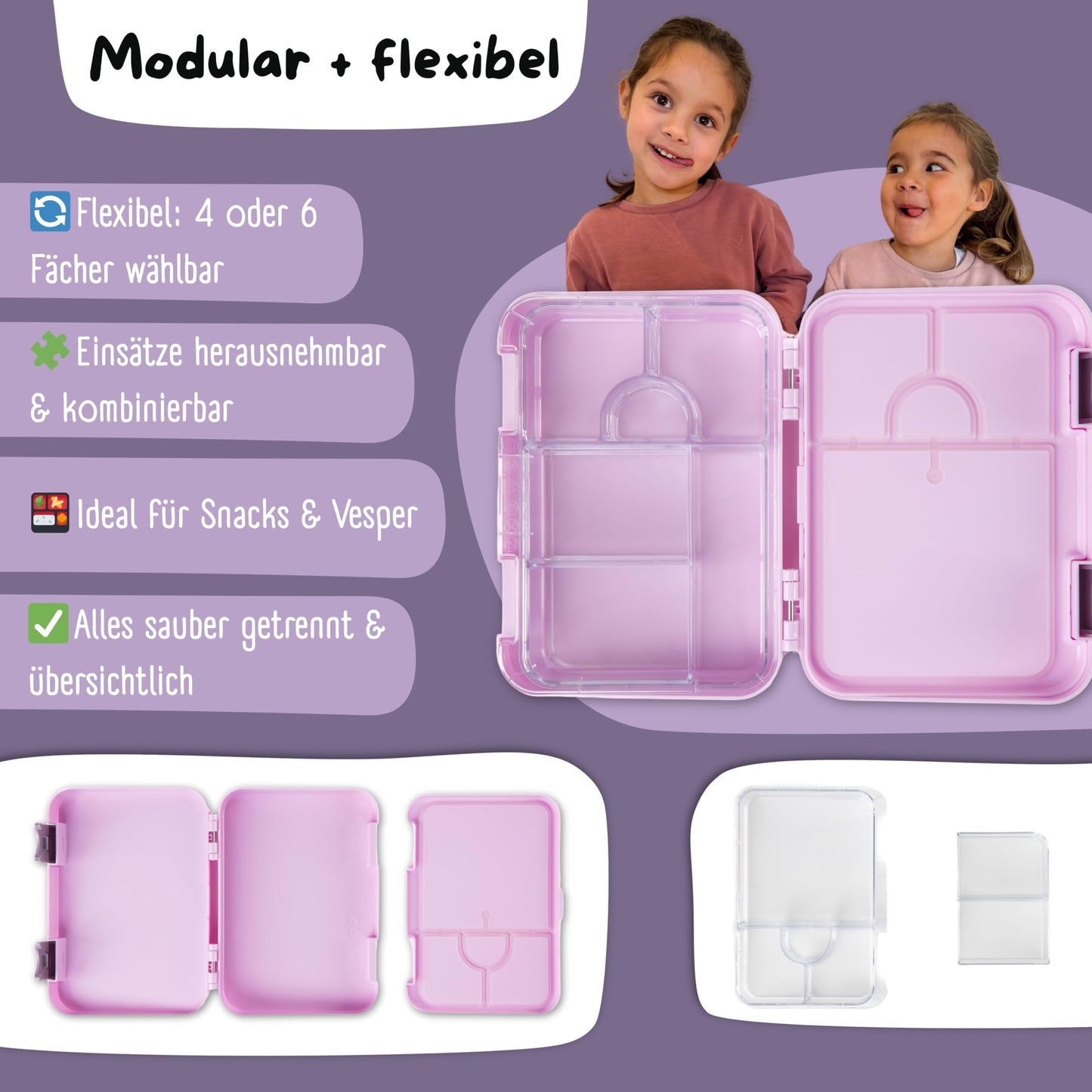 BEARFOOT Kids BPA-free lunchbox/bento box with compartments, for girls & boys, school & kindergarten (unicorn)