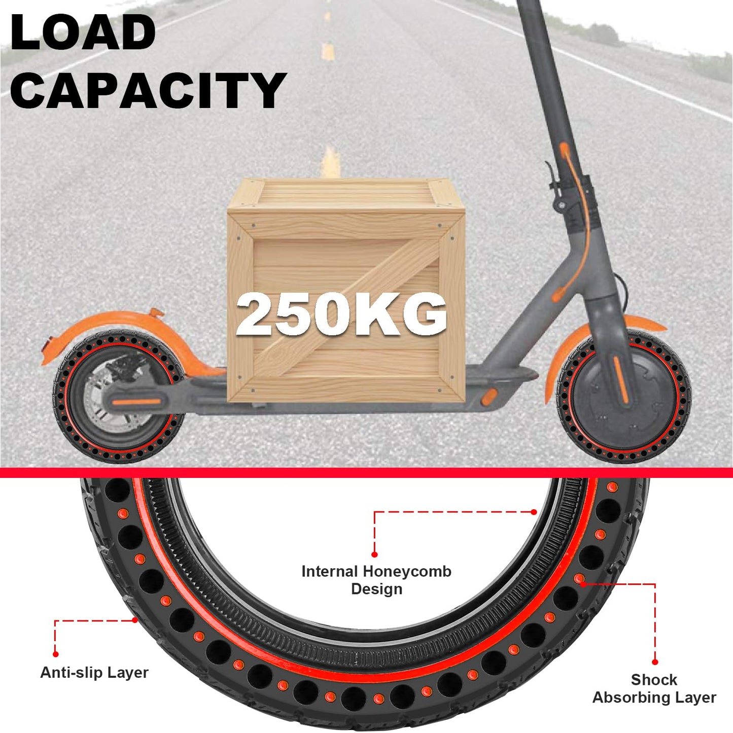 Monuary 2-pack E-scooter tires 50/75-6.1 Tubeless solid rubber tires, also suitable for sizes 8.5 x 2.0 and 8 1/2 x 2. Puncture-proof, no maintenance required.