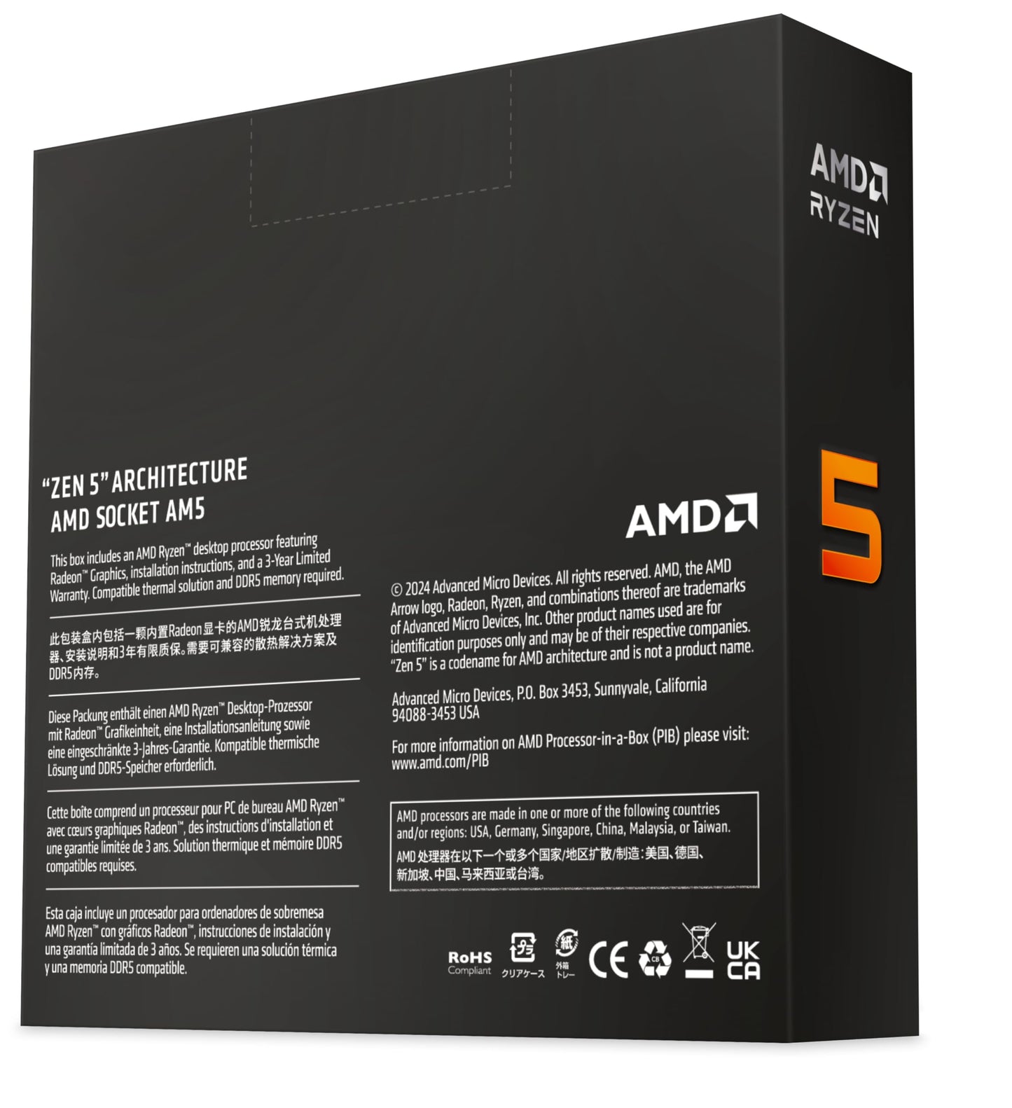 AMD Ryzen 5 9600X Processor (Radeon Graphics Included, 6 Cores/12 Threads, 65W TDP, AM5 Socket, 38MB Cache, Up to 5.4 GHz max Boost Frequency, No Cooler)