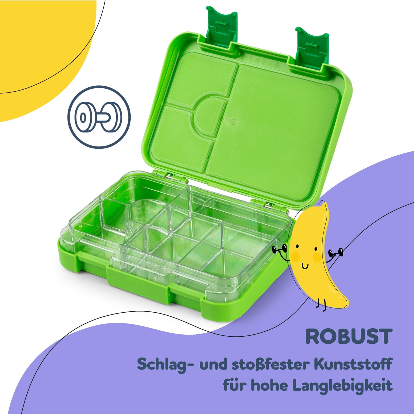 schmatzfatz Junior lunch box for kids with compartments, colorful, divided & leak-proof, BPA-free lunchbox for daycare, bento box, safe snack box