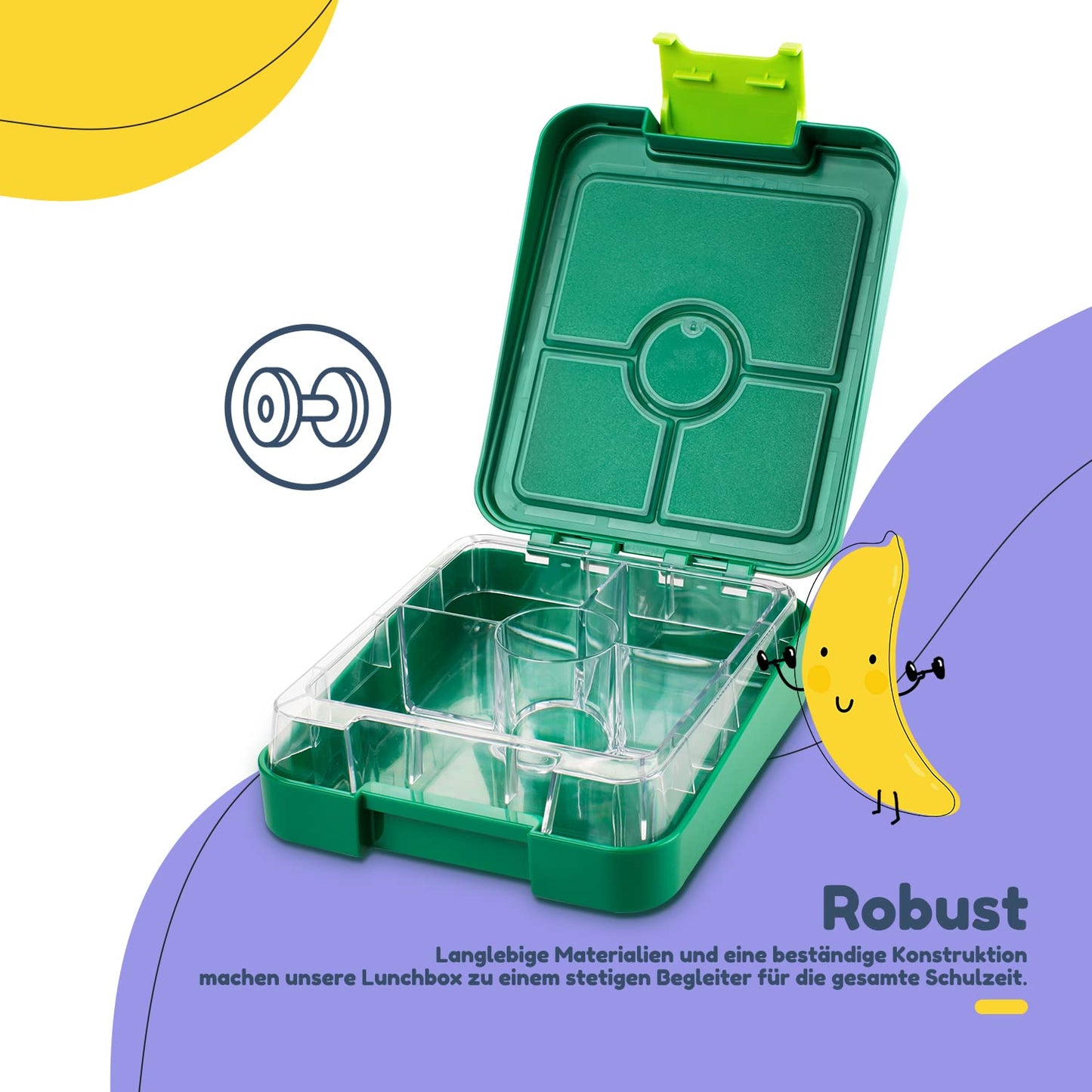 smackfatz Easy Bento Lunchbox for Kids, BPA-free, lunchbox with 4 compartments, easy to open and clean, great for school, sports, and kindergarten (Green)