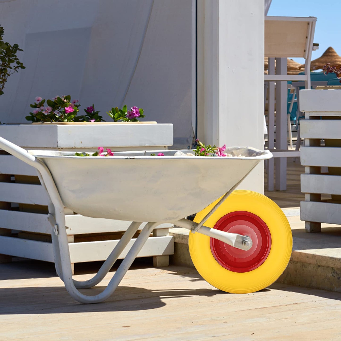 Jiubiaz wheelbarrow wheel 4.80 4.00-8 Solid rubber with axle, wheelbarrow wheel pneumatic tire replacement, rubber wheel, puncture-proof, Ø390mm, 200kg load capacity spare wheel, 95mm width tire for wheelbarrow.