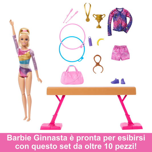 Barbie Gymnastics Fun playset with balance beam and over 10 themed accessories for victorious storytelling, HRG52