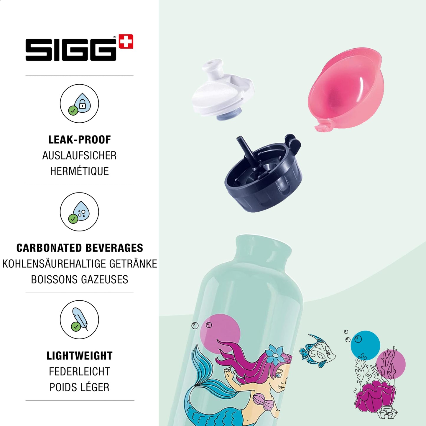 SIGG - Aluminum Kids Water Bottle - KBT Nixie - Leak-proof & Shatterproof - Lightweight - BPA-free - Climate Neutral Certified - Sports & School - White-green & Pink - 0.4L