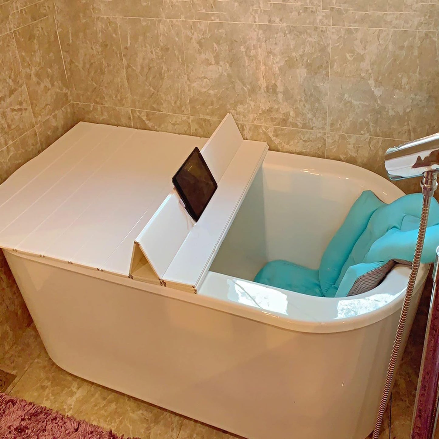 FWTXZTER bathtub cover, 170cm x 70cm x 0.7cm PVC Foldable bathtub board, Dustproof waterproof bathtub tray, Bathtub insulation board for home bathroom hotel spa experience.