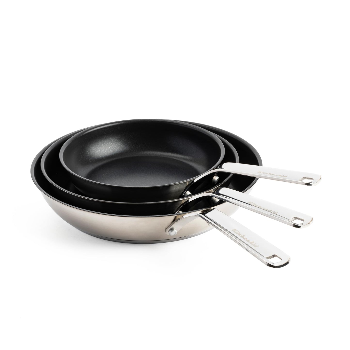 KitchenAid Stainless Steel 20cm, 24cm & 28cm Fry Pan Set, PFAS-Free Healthy Ceramic Nonstick Coating, Induction, Oven and Dishwasher Safe, Silver
