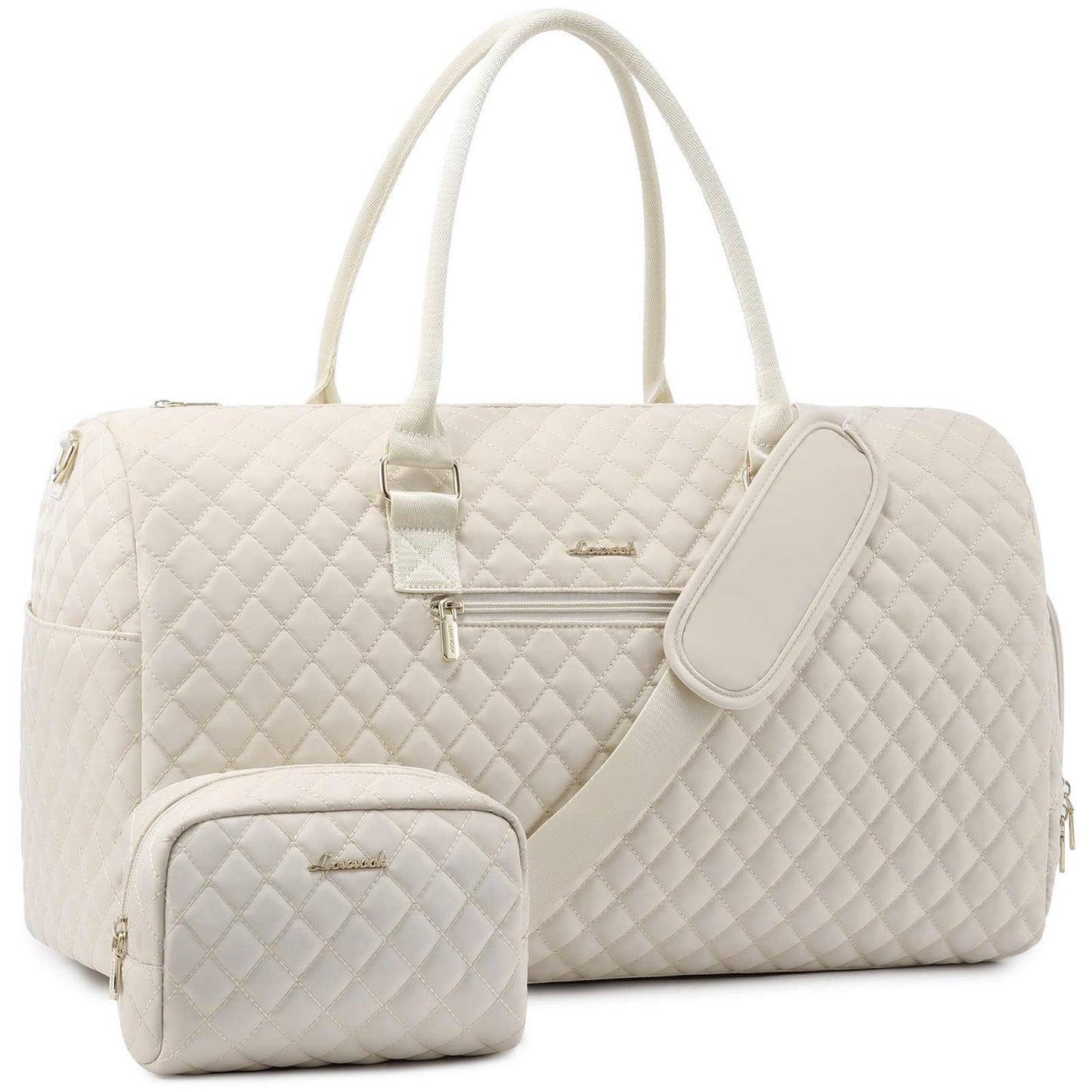 LOVEVOOK Travel Bag for Women, Weekender Sport Bag with Hospital Bag for Birth, Toiletry Bag, Shoe Compartment & Wet Pocket, Waterproof Gym Bag, Carry-on Bag for Airplane Travel, Beige