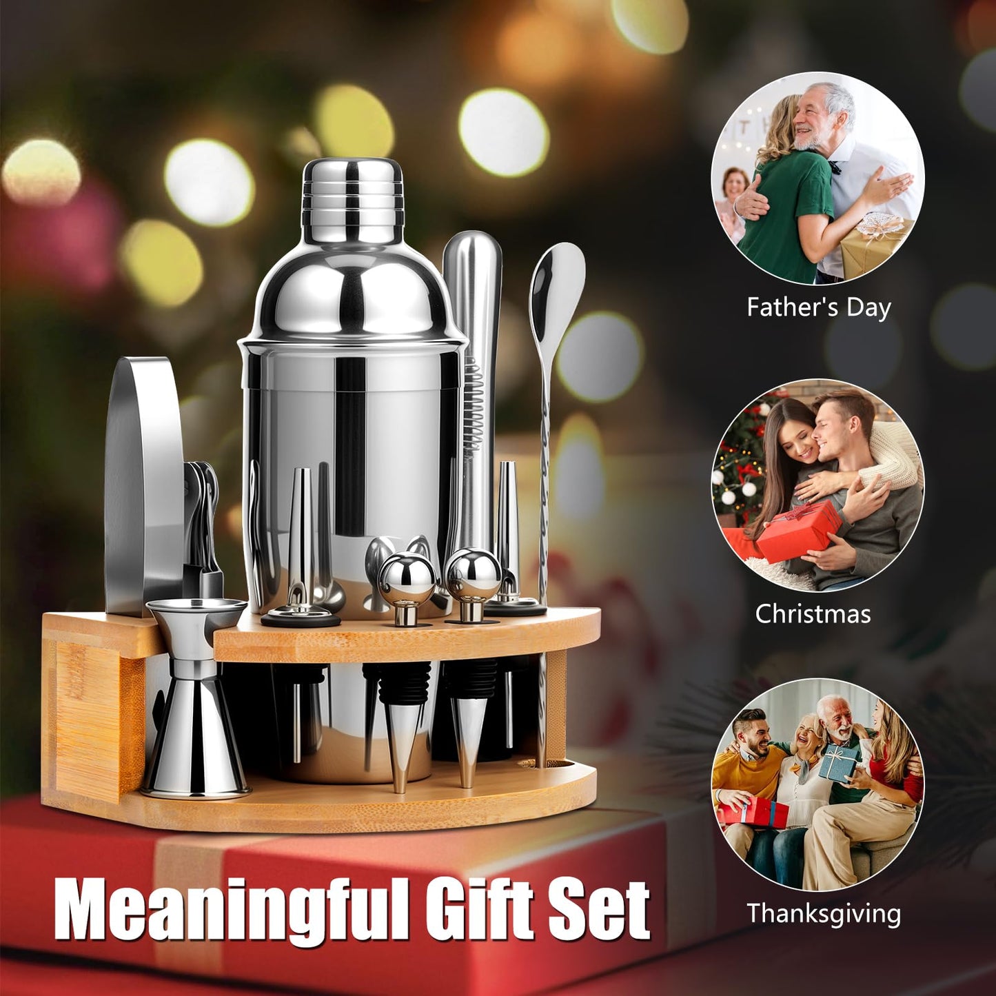 AOKITO Cocktail Shaker Set - 750ML Stainless Steel Bartender Kit, 12 Pieces, Gift for Men, Women & Friends, Stylish Bar Tool Set with Cocktail Recipe Book.