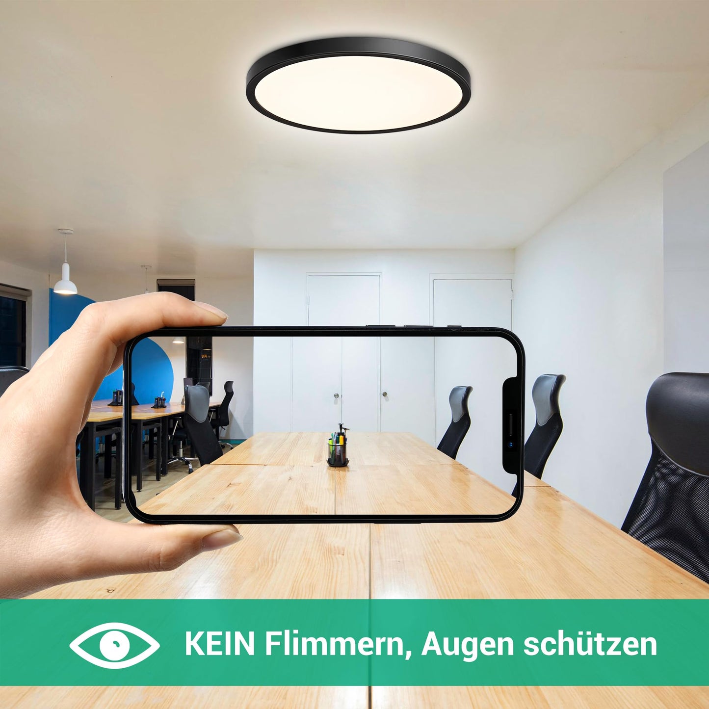 EDISHINE LED Ceiling Light Dimmable 28W, 2520lm Black Flush Mount Ceiling Lamp with Remote Control, 3000K/4000K/6000K, Modern Simple Thin Kitchen Light for Bathroom/Bedroom/Basement/Balcony Ø30cm