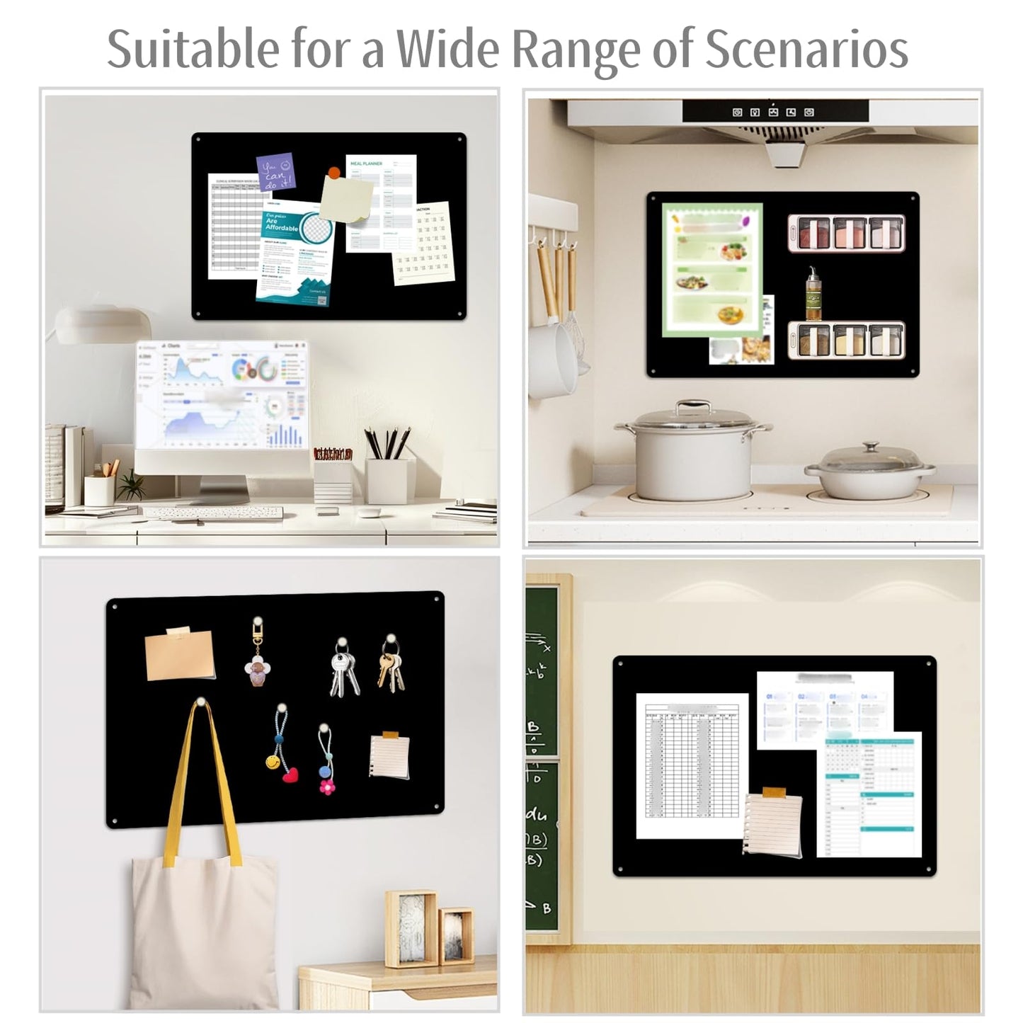 ALANGDUO 2 Pieces Black Magnetic Board, 42 X 30cm Magnetic Bulletin Board, Magnetic Chalkboard for Displaying Notes, Photos, Spice Jars, for Home Office Kitchen