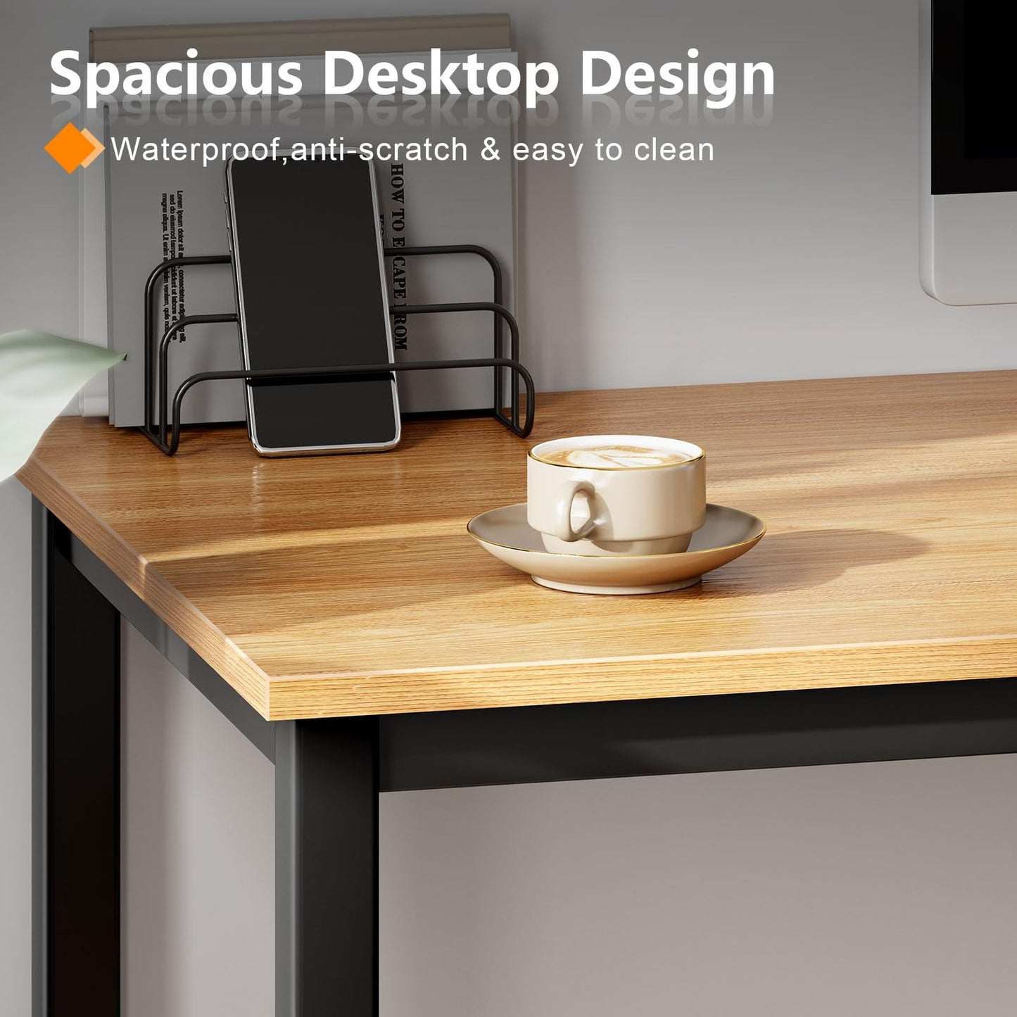 Need computer desk 100x60 cm, PC desk, office desk, work desk, dining table for home office, teak & black AC3BB-100.