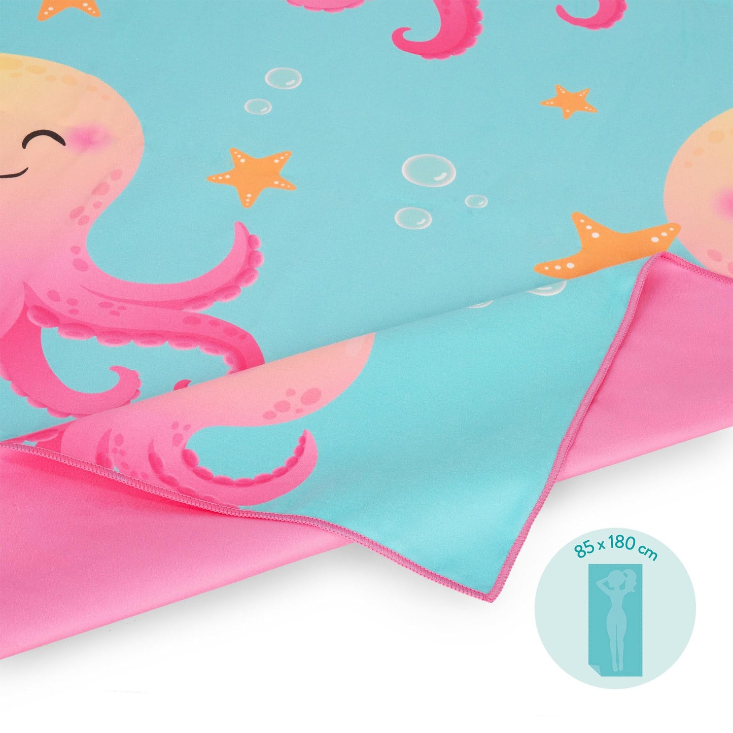 Ties - Lightweight, Microfiber, Compact, Sand-resistant, Quick-drying, Ultra-absorbent, Space-saving towel, 85 x 180 cm, Octopus.