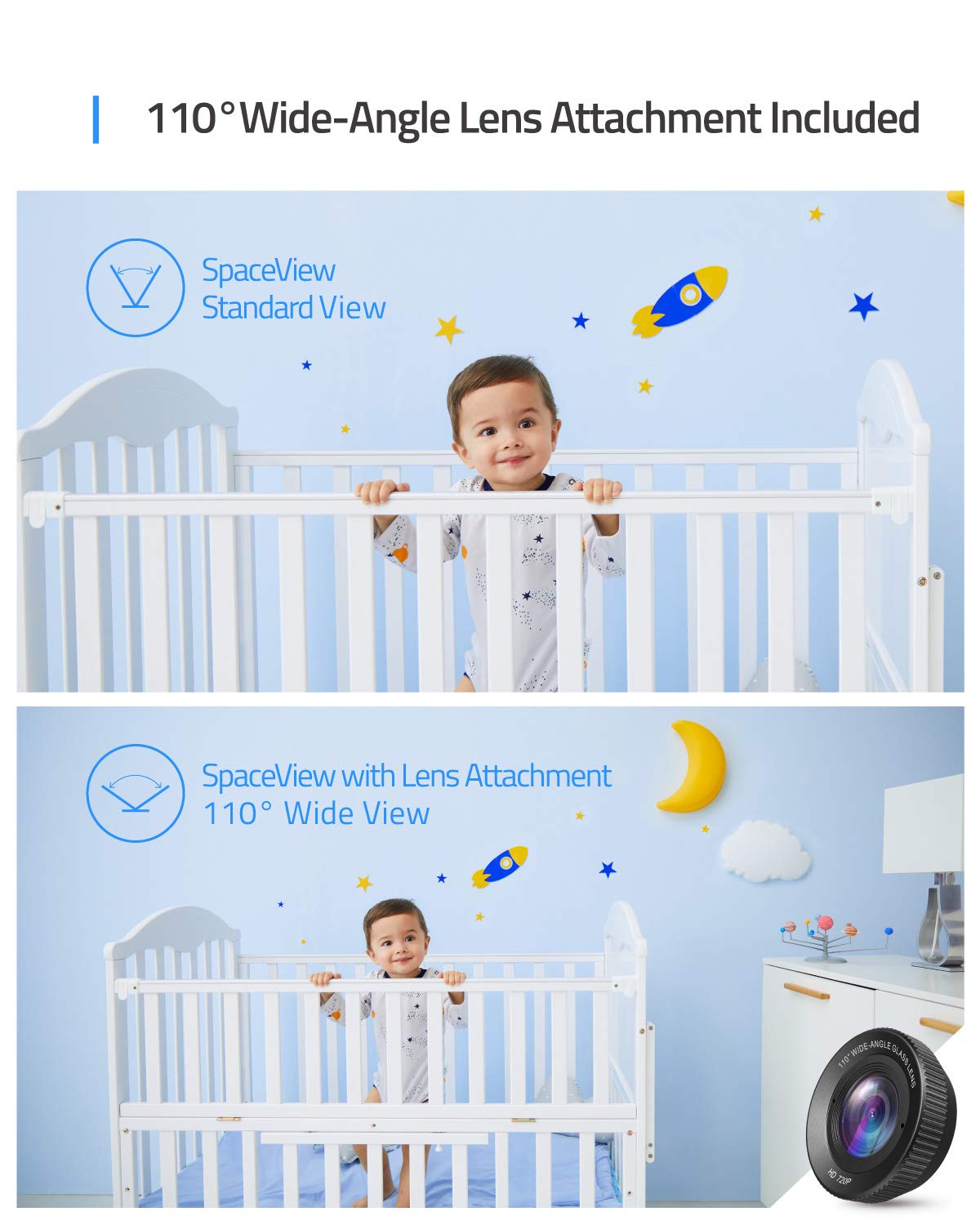 eufy Security baby monitor, additional SpaceView baby monitor camera, video baby monitor, 720p HD, easy installation, smart night vision, strong battery life, ideal for moms & young families.