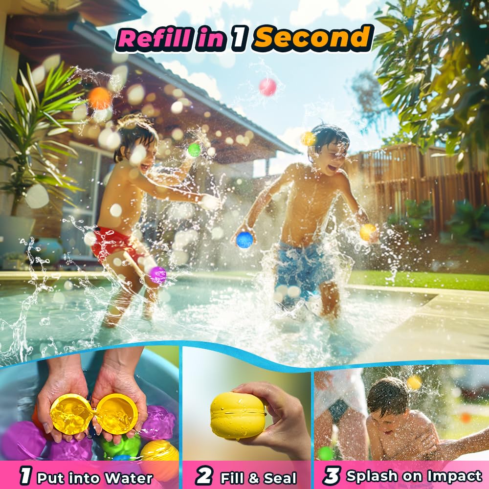 8 reusable water balloons, pool toys for boys and girls, water toys for beach and outdoor activities for kids aged 3-12, summer water toy.