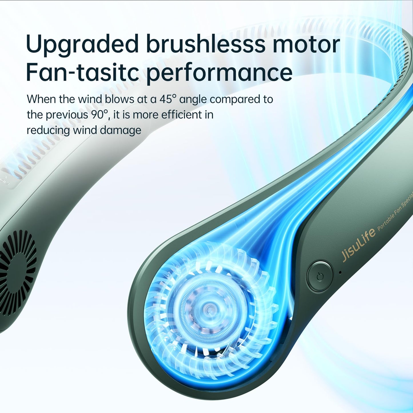 JISULIFE Portable Neck Fan, Bladeless Neck Fan, 5 Speeds, 4000mAh Battery Operated Portable Personal Fan, Gift for Women and Men - Dark Green