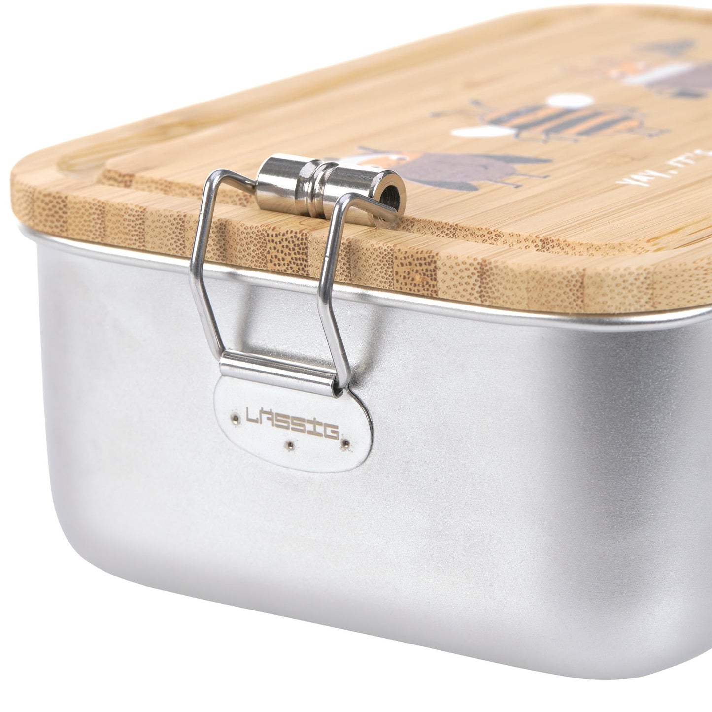 Casual kids lunch box made of stainless steel and bamboo, perfect for kindergarten or school. Sustainable and eco-friendly choice for breakfast or lunch on the go.