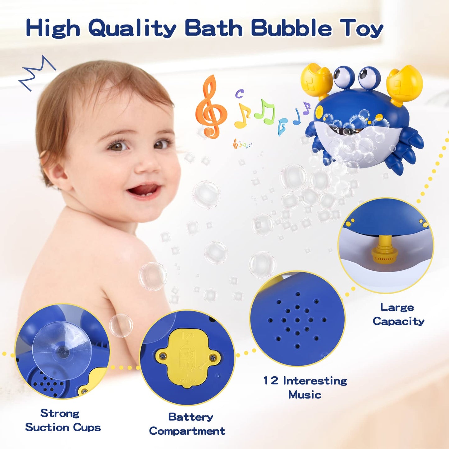 Jiosdo bathtub toy, crab bath toy bubble with music, bath toy for baby 1 2 3 4 year olds, bathtub toy water toy for children, gifts for boys and girls (blue)