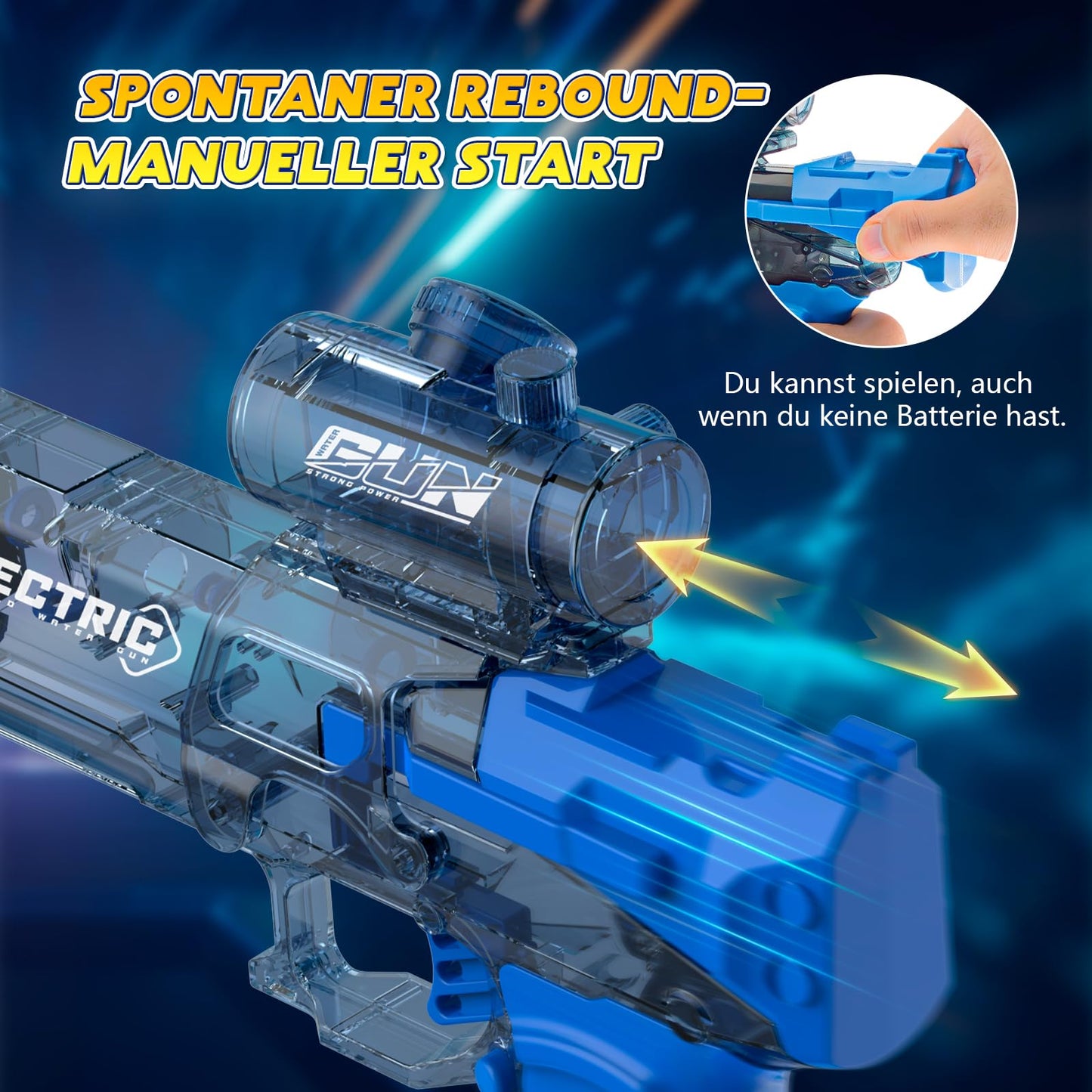Maxee Electric Water Gun with muzzle light, automatic water gun with 7-8 m range, rechargeable water gun, water gun for kids/adults summer pool, beach.