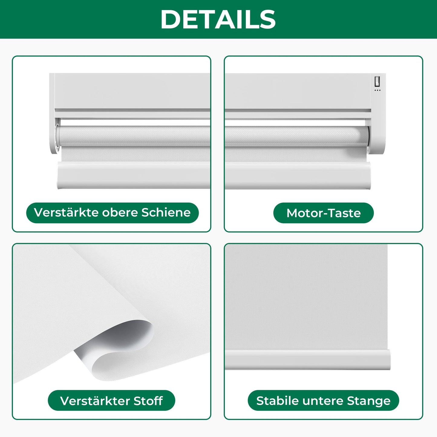 All in Electric Roller Blinds with Remote Control, White Blackout Blind, W120 x H130 cm white, Clamp Holder Without Drilling & With Drilling, Window Blind Inside 100% Sun Protection.