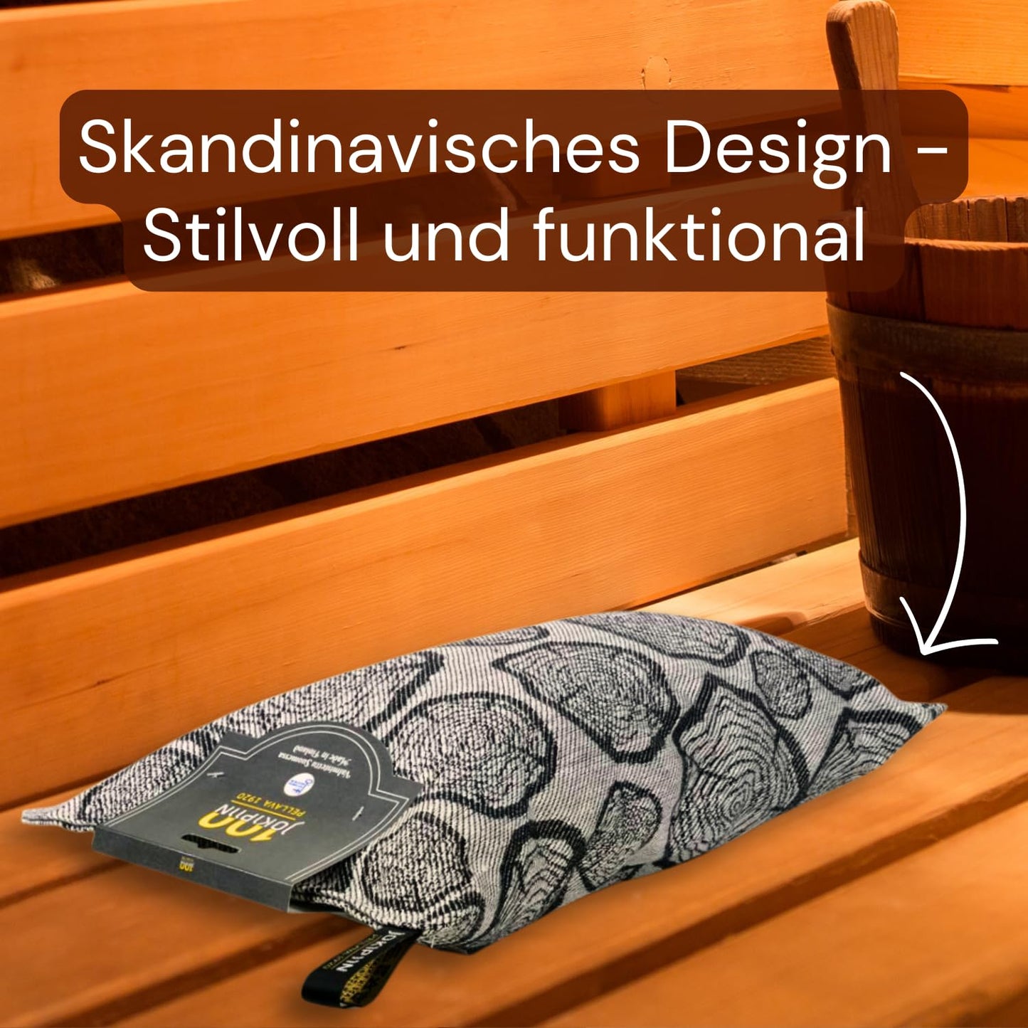 Jokipiin Premium Sauna Pillow 2X Pine white/black 40x22 cm - 100% Made in Finland - Linen & Cotton - Oeko-Tex Certified - Wellness headrest & neck pillow for sauna spa & relaxation.