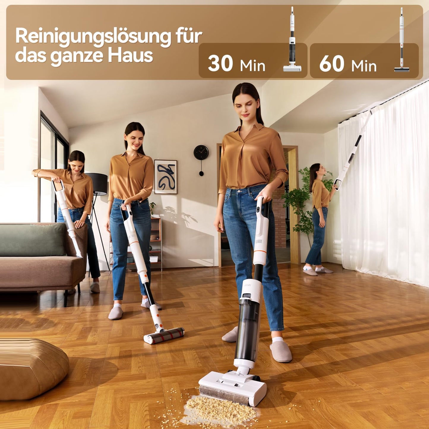 JONR ED20 Pro 4-in-1 Wet Dry Complete Vacuum, 17000 Pa suction power, self-cleaning and automatic drying with one click, Intelligent voice reminder