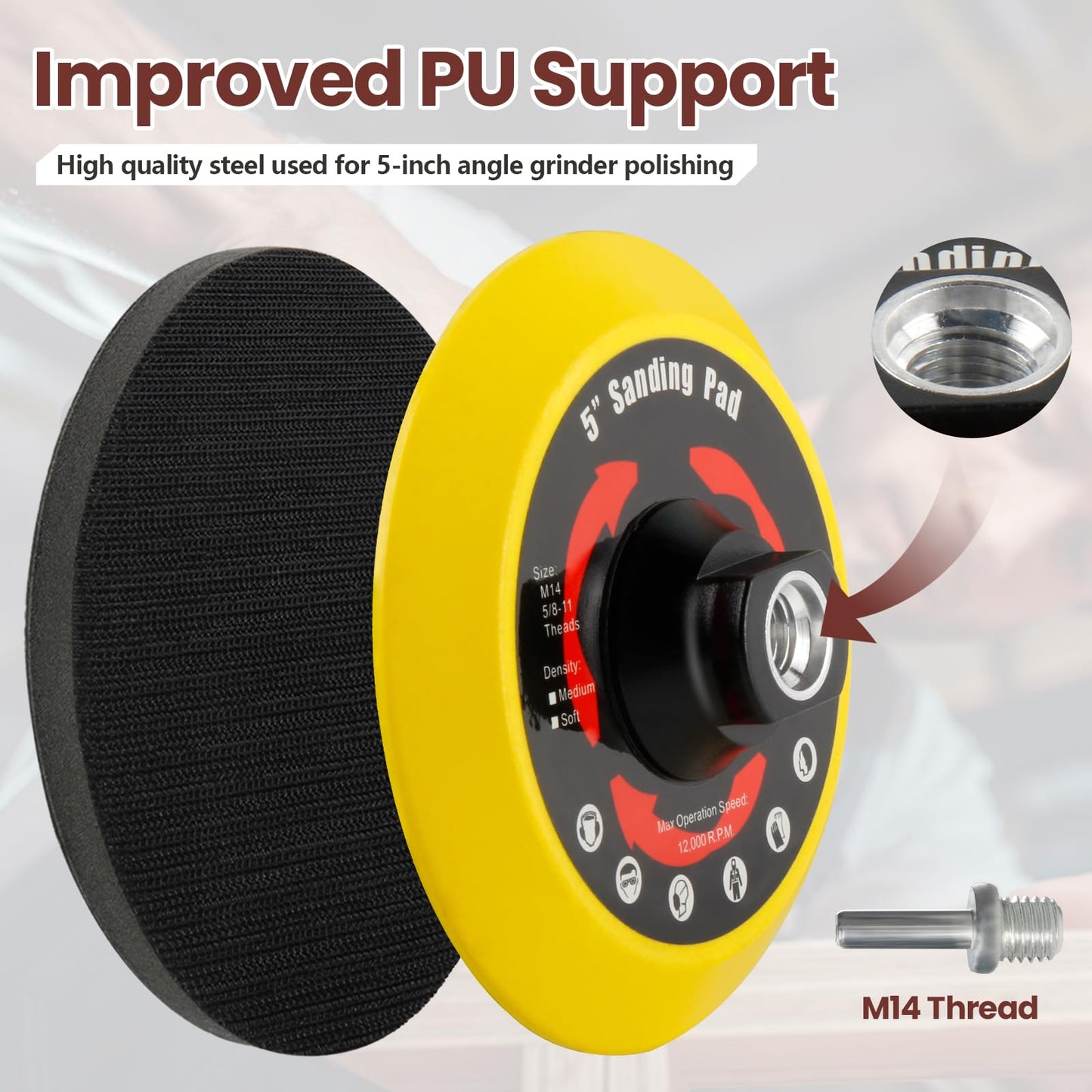 120-piece sanding disc set, 125mm hook and loop for angle grinders, grit 40/60/80/120/180/240/320/600 sanding disc pad kit, sandpaper with M14 grinding disc shaft, polishing pad adapter, buffer pads.