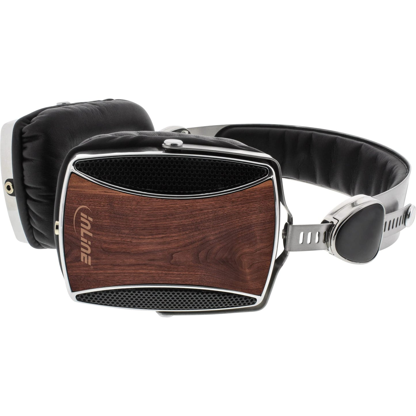 InLine 55358 wood on-ear, headset with cable microphone and function button, walnut real wood, black