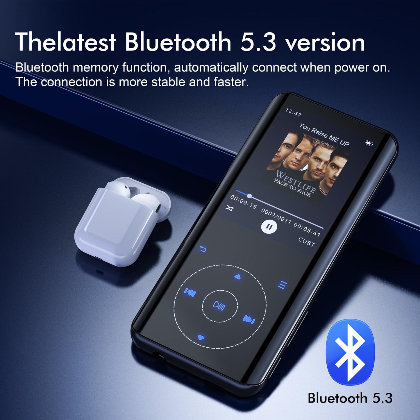 64GB MP3 Player Bluetooth 5.3, HiFi Music Lossless Sound, Metal Housing Built-in HD Speaker, Touch Button, Speaker, Voice Recorder for Sports, Running, expandable up to 128GB (64GB Black)
