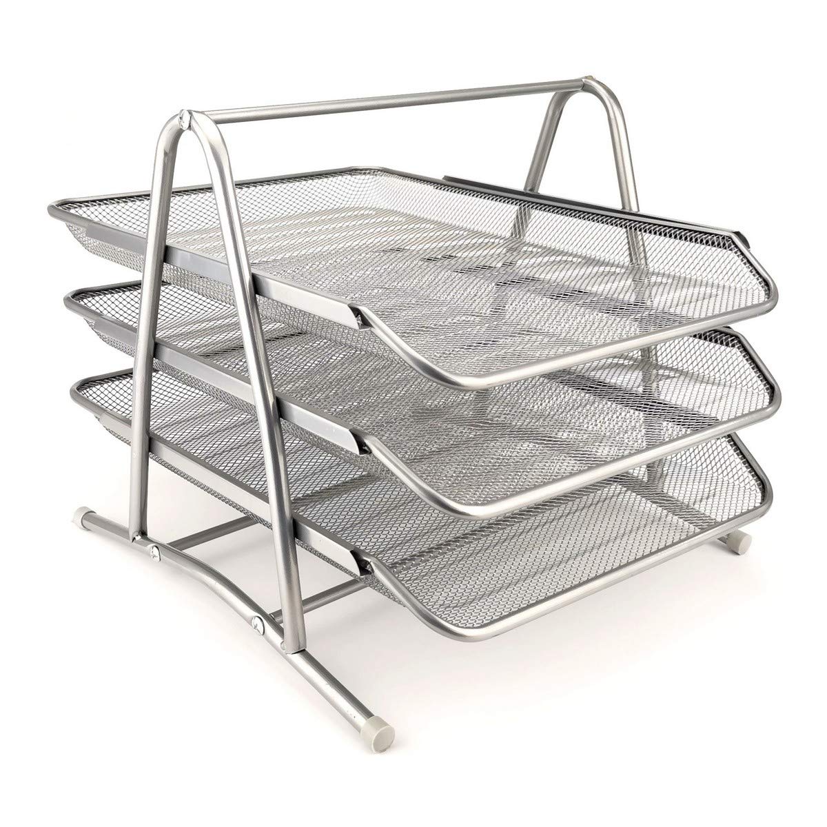 D.RECT 110486 Metal Storage Trays Stackable - Office Desk Organizer - Desk Tray - 3 Drawers Letter Tray Document Tray A4 Organizer Mesh - Paper Tray Silver File Tray