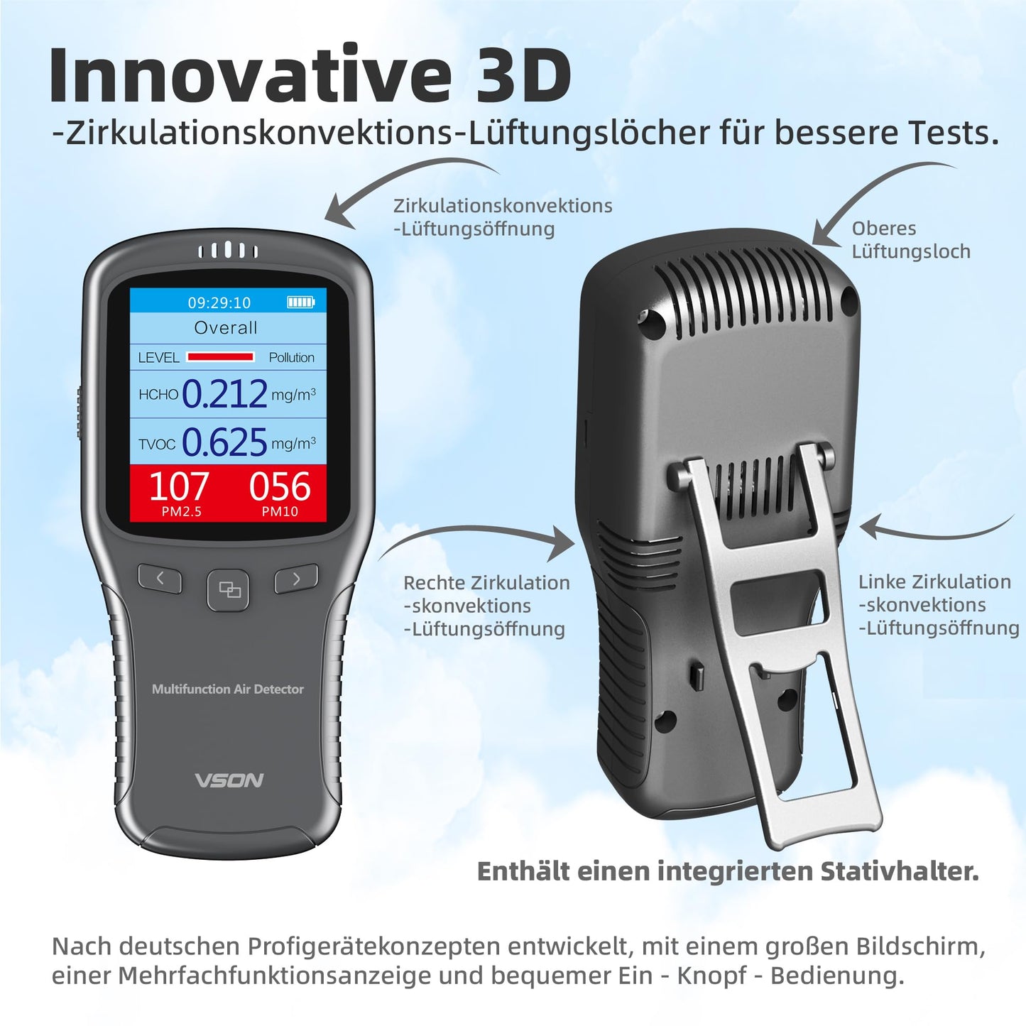 Air quality monitor, formaldehyde detector, PM air quality monitor with temperature and humidity for laboratory/office/car.