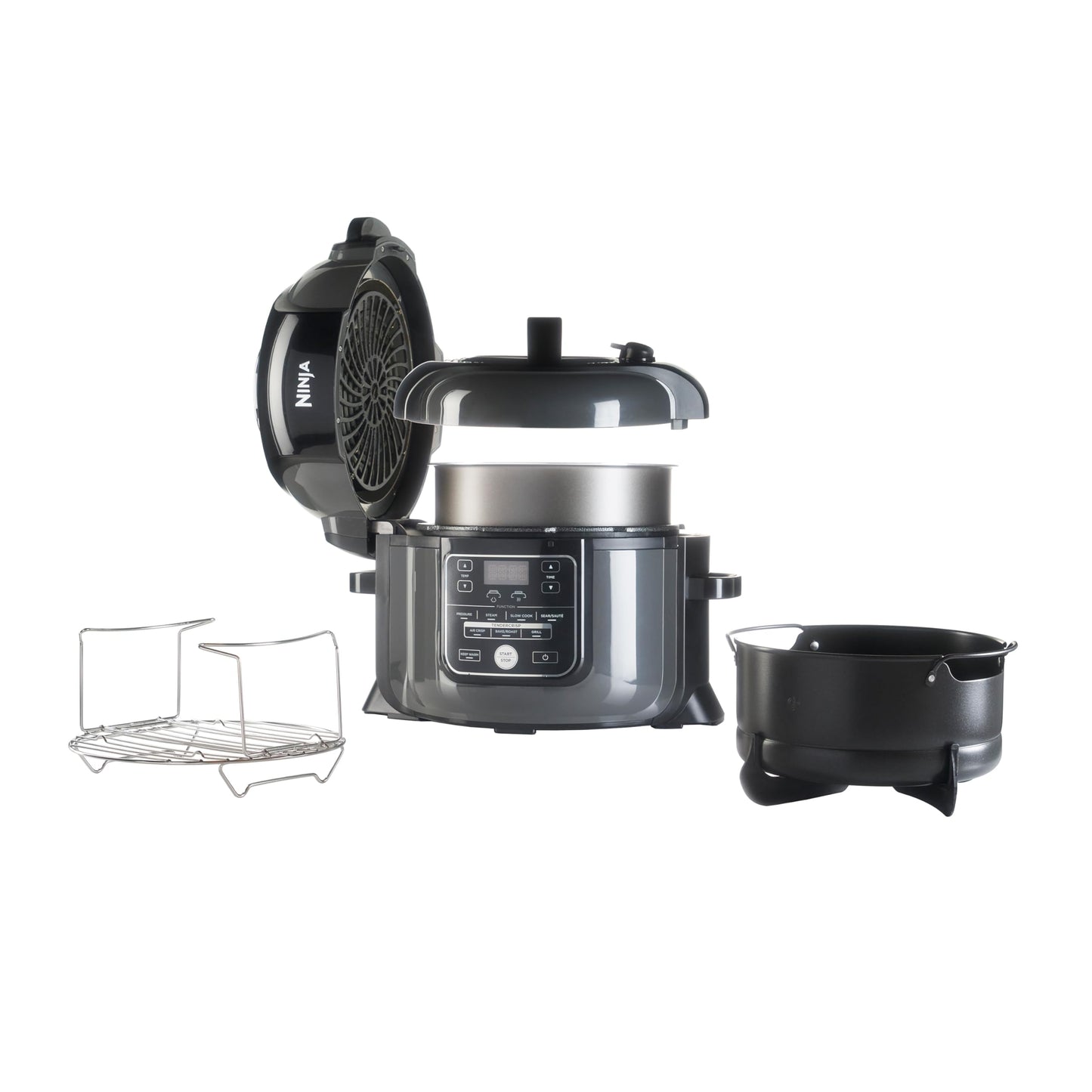 Ninja Foodi Multicooker, 6L, 9-in-1 Multicooker, Pressure Cooker, Airfryer, Slow Cooker, Grill, and more, Brushed Steel & Black, OP300EU