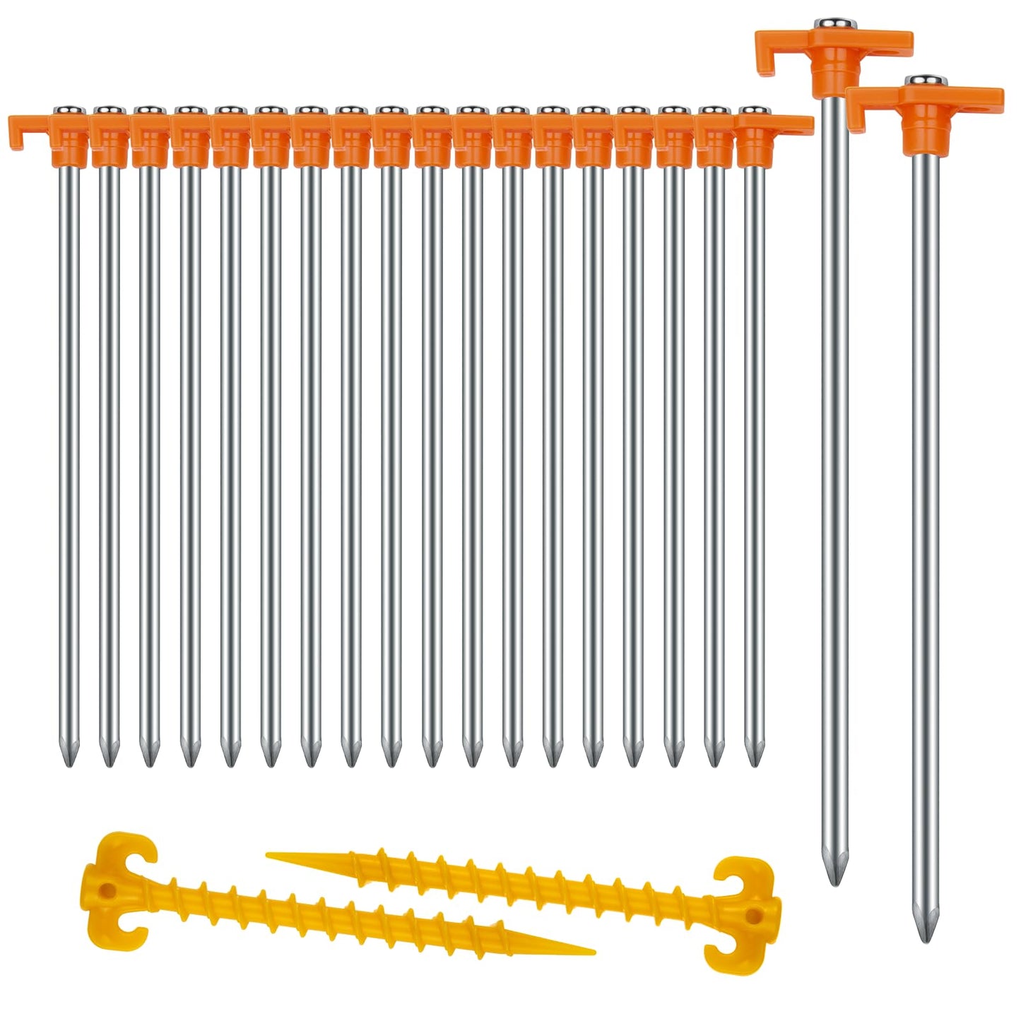 Tent pegs, AVOFOREST stakes ground nails sturdy, Camping stakes, Tent accessories, Long and sturdy ground nails, ideal for normal and hard soil, 18cm (Orange, 20pcs)