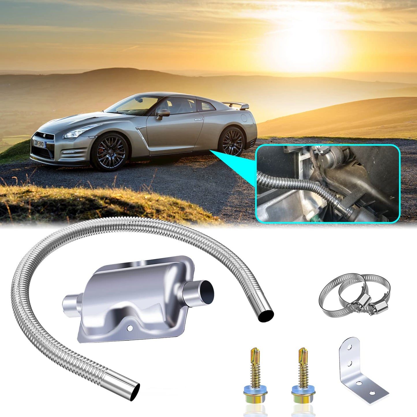 Exhaust pipe for generators, Cakapapo 200CM car stainless steel exhaust pipe and muffler, with two stainless steel clamps for diesel heaters (200CM)