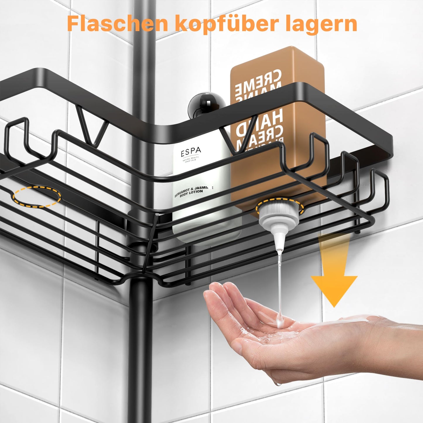Kegii Telescopic Shower Shelf Telescopic Shelf Bathroom Shower Caddy Corner Shelf for Shower and Bathtub Black, 4 Pieces - Telescopic Bathroom Organizer