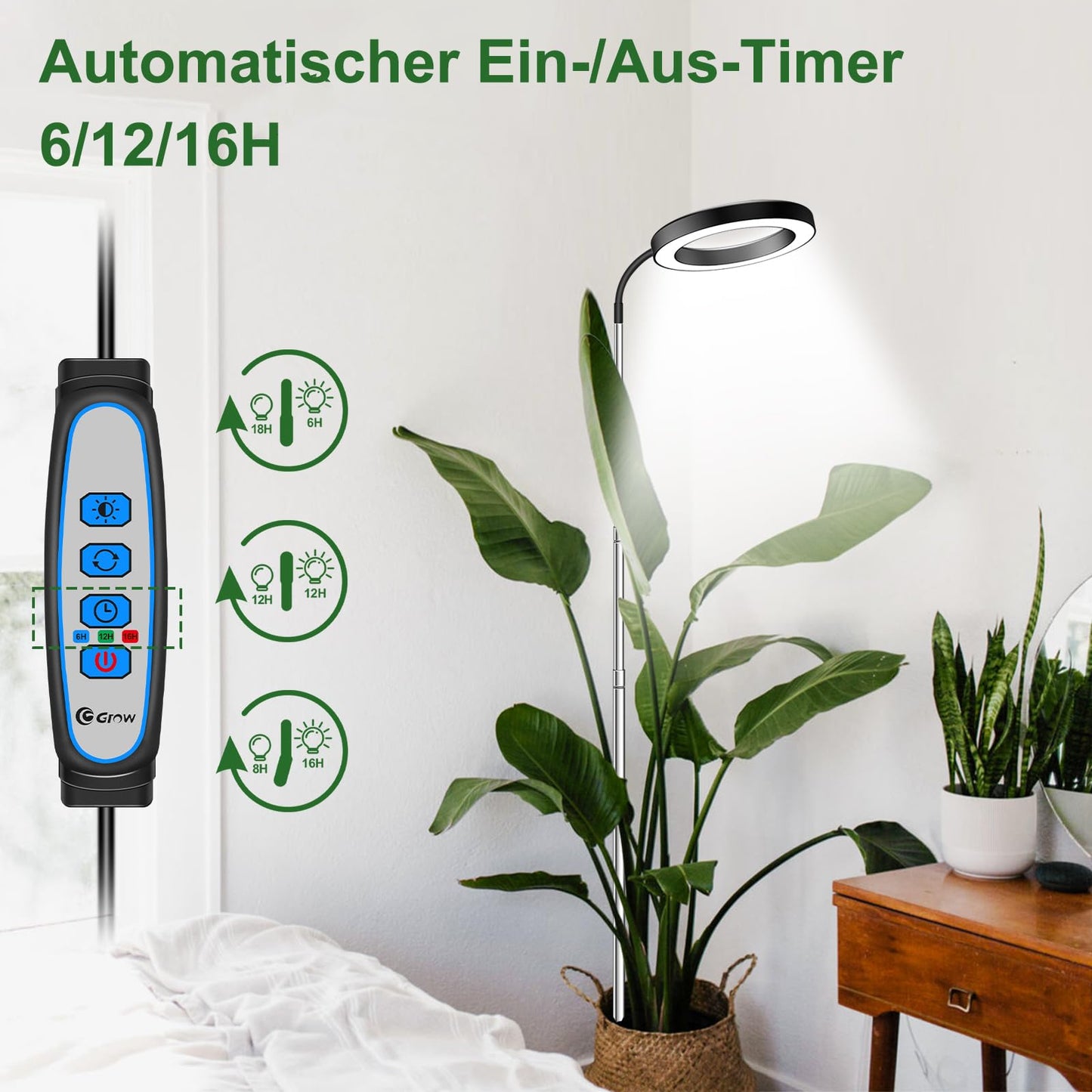 Wolezek LED Full Spectrum Plant Lamp, 80 LEDs 6500K Grow Light, 160cm Large Grow Lamp, 3 Colors Plant Light with 360° Swivel Neck, 6/12/16H Timer, 5 Brightness (Black 2 Pack)