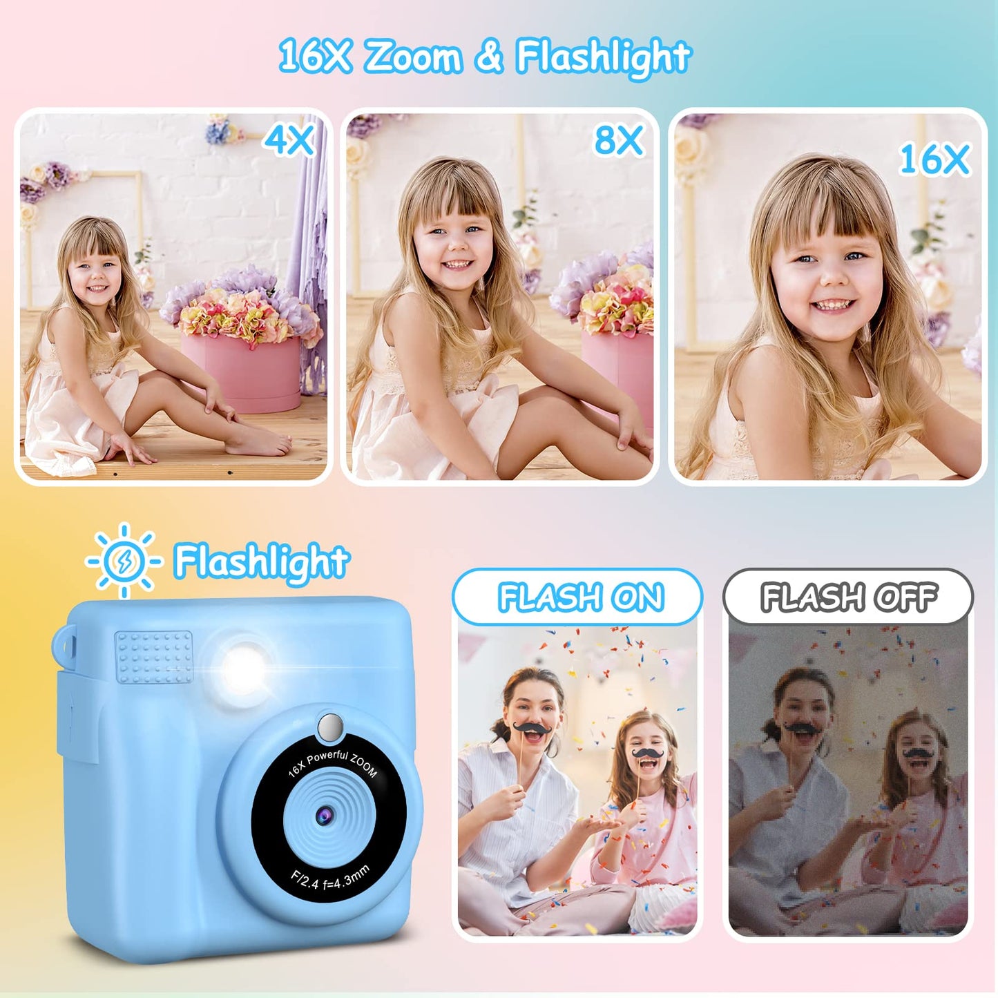 GREENKIDS Kids Camera Instant Camera, 1080P 2.4 Inch Screen Instant Camera for Kids with Printing Paper & 32GB Card, Digital Camera for Kids with Colored Pens Gift for Boy 3-12 Years