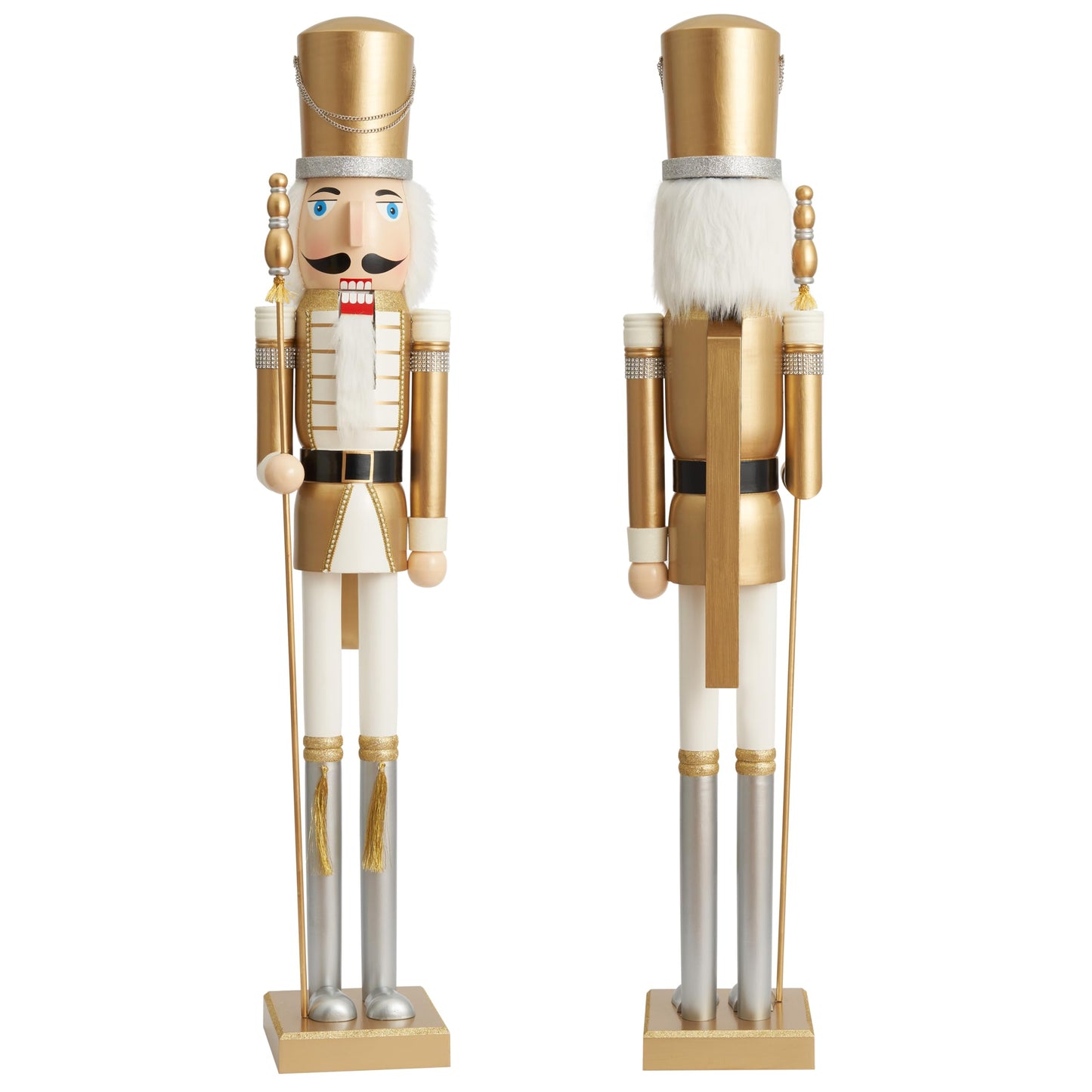 THE TWIDDLERS XXL Giant Wooden Nutcracker Soldier King, 120cm in Gold & White, High-quality handcrafted pine wood, Traditional ornament, Christmas decoration with movable parts
