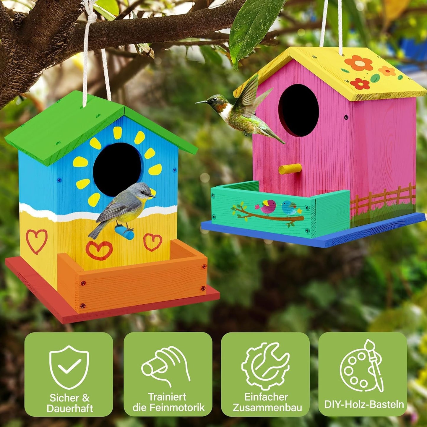 LotFancy Birdhouse Building Kit for Kids, 2 x Birdhouses to paint, Wood Craft Set, DIY Crafting Kit Birdhouse Making Easter Gifts for Girls Boys Toddlers