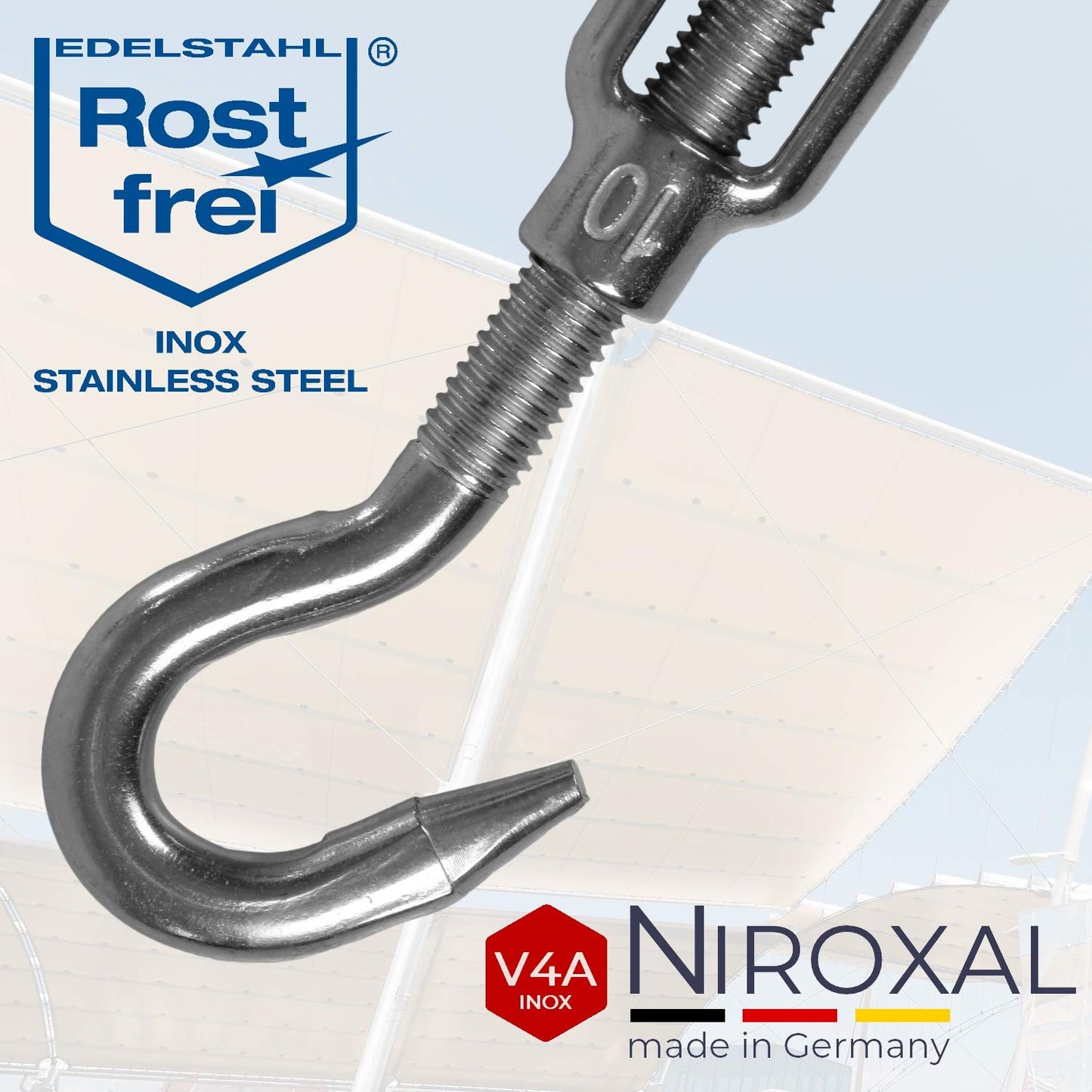 5 stainless steel turnbuckles with two eyes, rustproof in V4A according to DIN 1480 1478. Cable tensioner eye-eye screw tensioner tensioning screw M 8 mm.