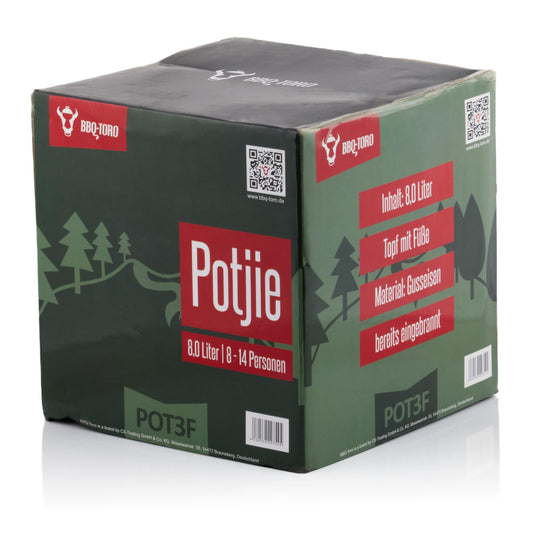 BBQ-Toro Potjie 8 Liter | Cast Iron Cauldron with Legs | Cooking Pot, Fire Pot, Grill Pot | South African Dutch Oven