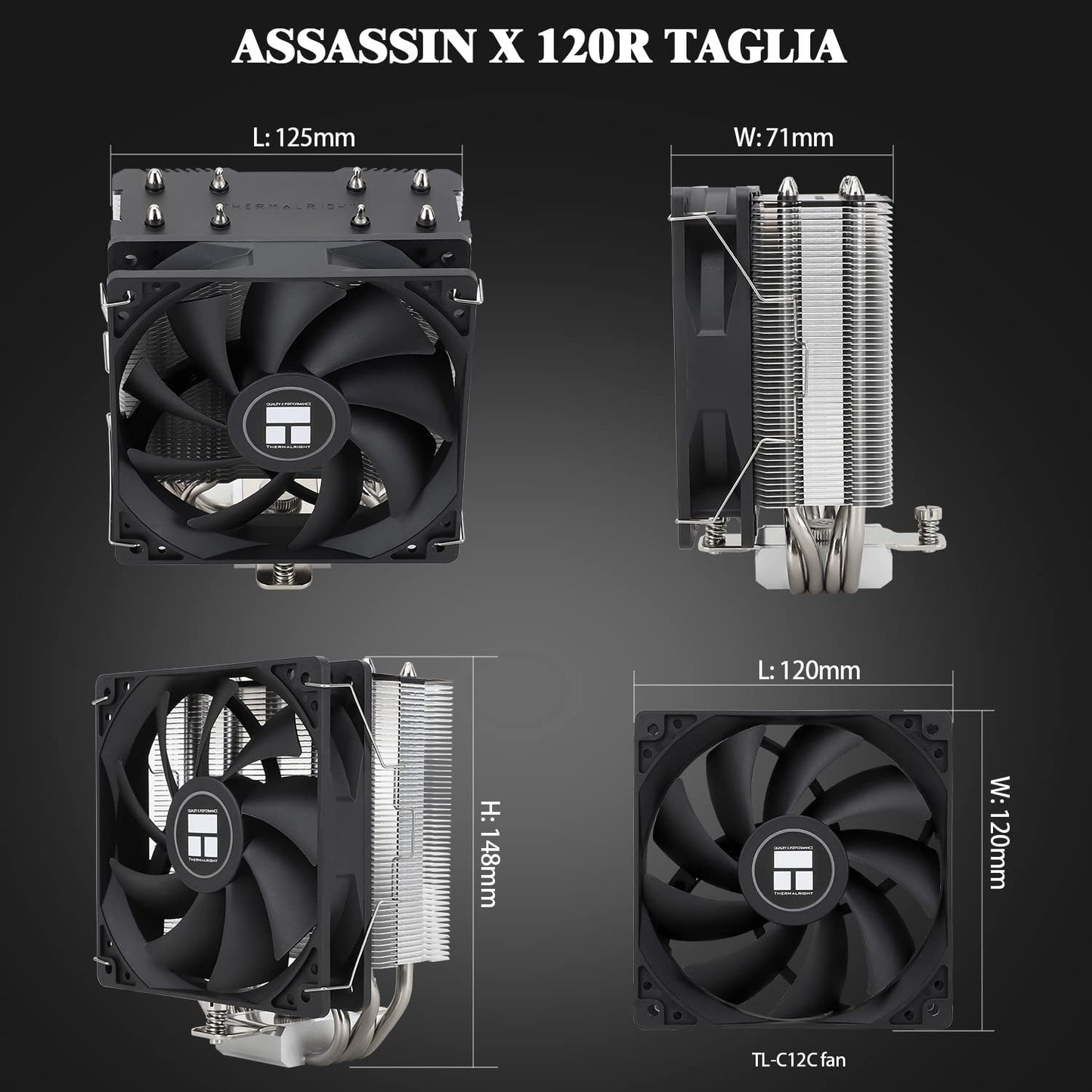 Thermalright Assassin X 120 SE CPU air cooler, AX120 SE, 4 Heatpipes, TL-C12C PWM Silent Fan CPU cooler with S-FDB bearing, for AMD AM4/AM5 Intel 1700/1150/1151/1200