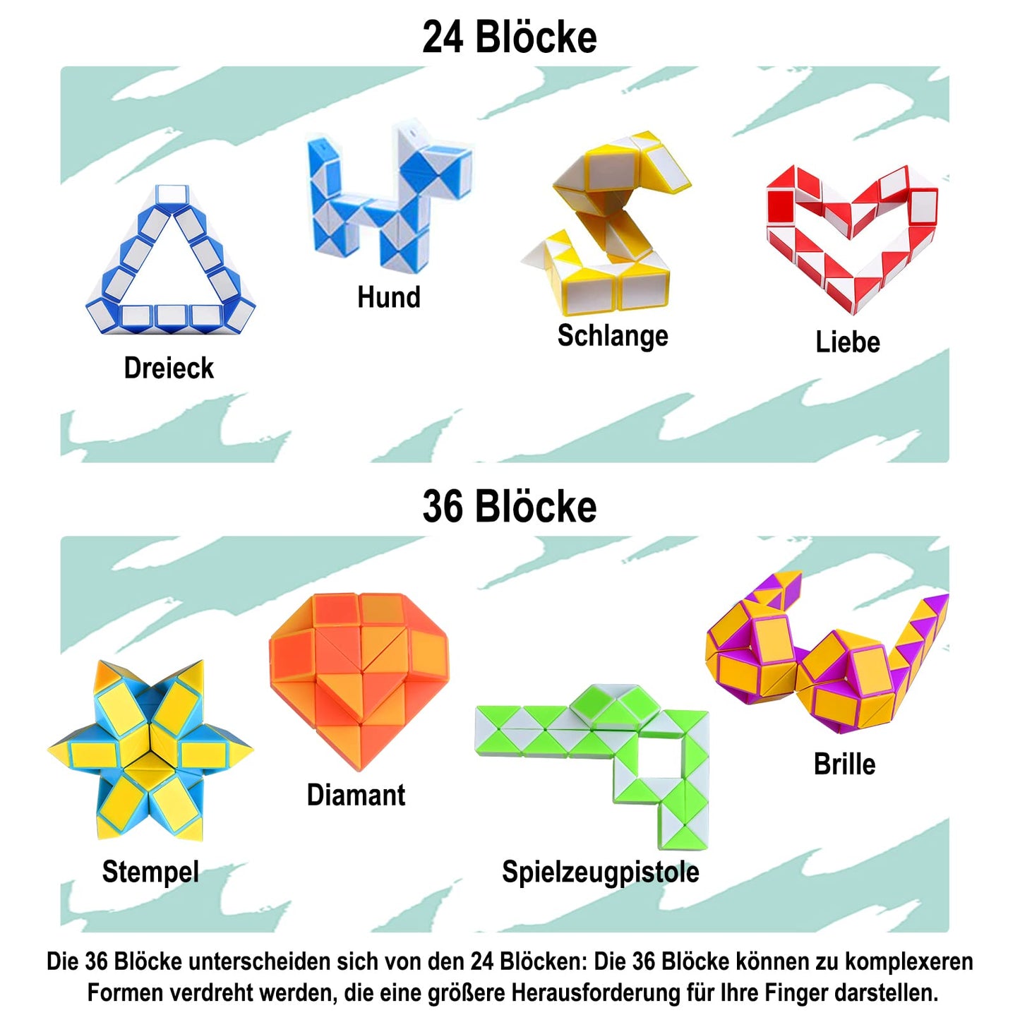 GOLDGE party favors for kids birthday, 15 pcs 36 Blocks Magic Snake small gifts for children, giveaways birthday party favors, advent calendar fillers kids, Santa Claus gifts