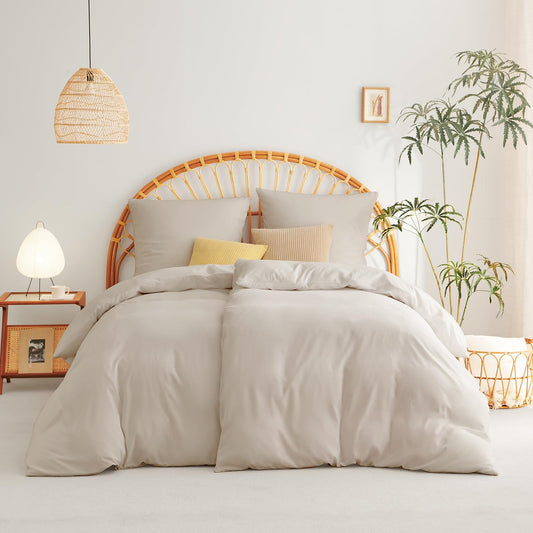 WAVVE Bedding 135x200 4-piece Beige - Duvet Covers 135 x 200 2-piece Set with Pillowcases 80x80 cm, Bedding Sets 135x200cm made of Microfiber with Zipper Soft