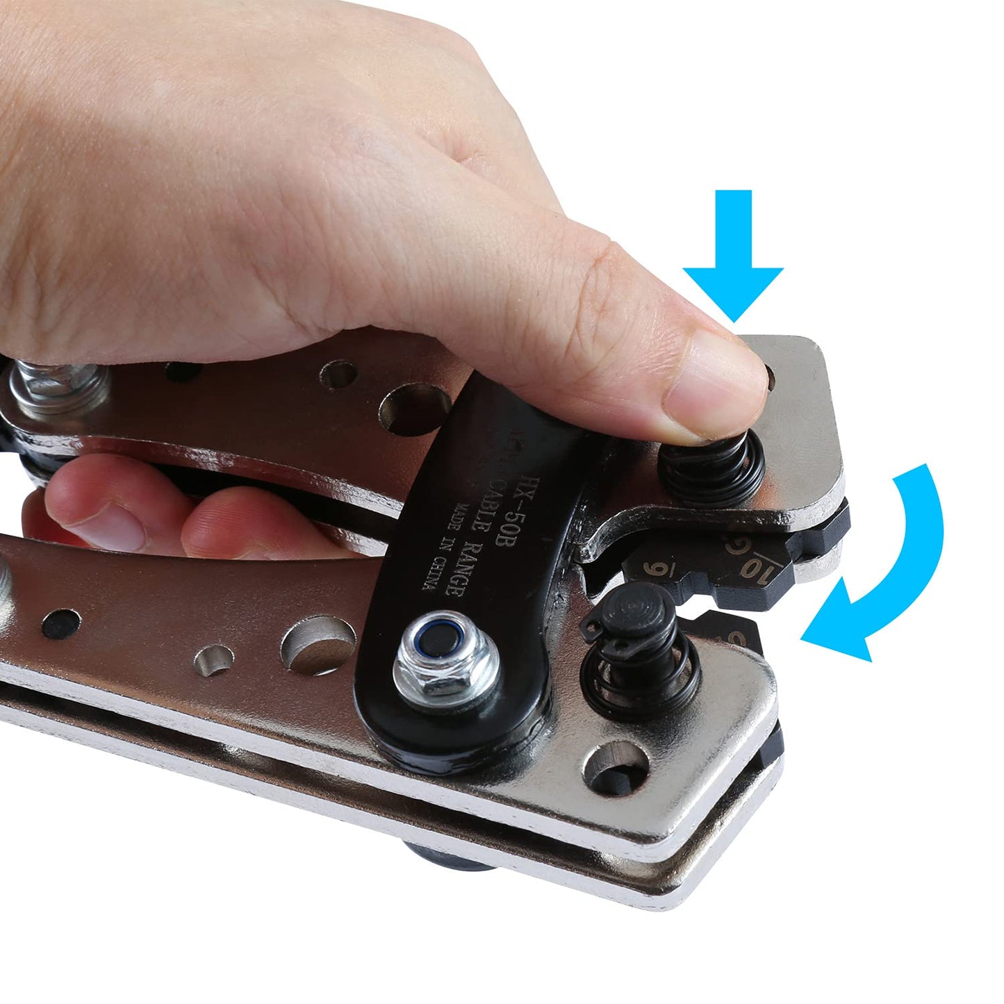 Brileine Battery Cable Lug Crimping Tool Large 10-1/0 AWG with 8 Sizes 60 Pieces Copper Ring Terminals - Crimping Tool Battery Cable Set