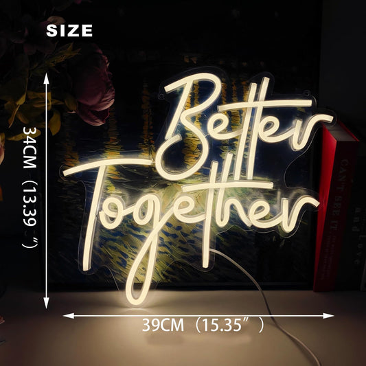 Better Together Neon Sign LED Neon Wall Decoration LED Sign Engagement Party Wedding Club Anniversary Bar Birthday Decoration USB Powered Adjustable Brightness