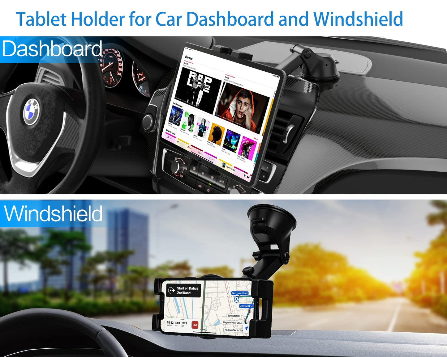 Dashboard Tablet Holder Car Front, woleyi Car/Truck Tablet Mount Suction Cup Strong, Windshield Car Mount for iPad Pro/Air/Mini/Galaxy Tabs/Lenovo/Phones 4-12.9"